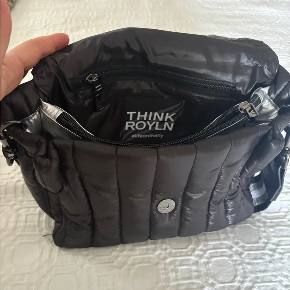 THINK ROYLN Shiny Black Quilted Crossbody Bag - Picture 6 of 7